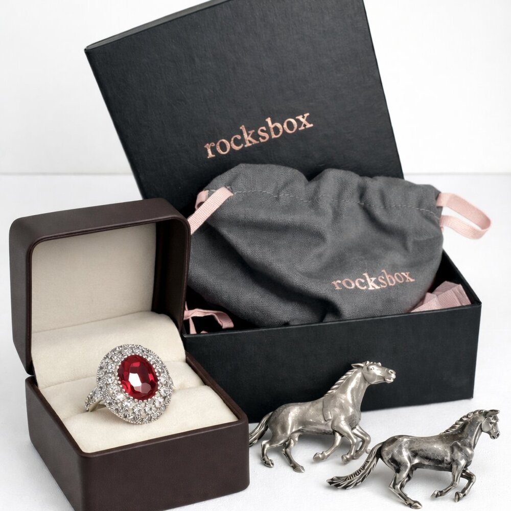 925 Ruby Red Halo Ring Size 6 & Sterling Mexico Horse Brooch Equestrian Jewelry